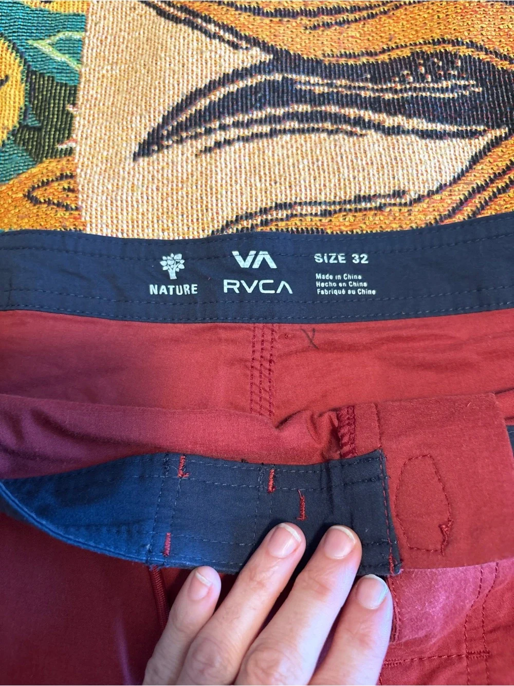RVCA Men's Burgundy Board Shorts with Navy Waistband